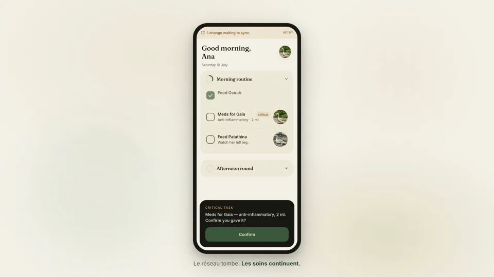 Save & Care : les routines de soin de l'application de terrain.