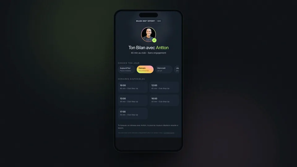 Step Up Factory : l'écran de prise de rendez-vous automatisée.