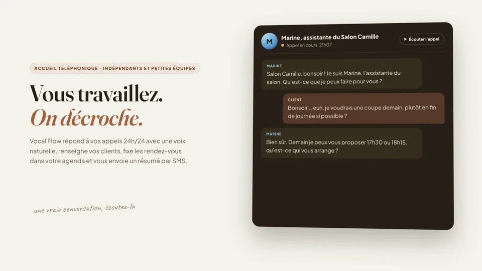 Vocal Flow : le tableau de bord de l'agent vocal qui décroche 24h/24.